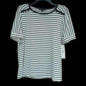 NWT N TOUCH Black and White Striped Top Size S